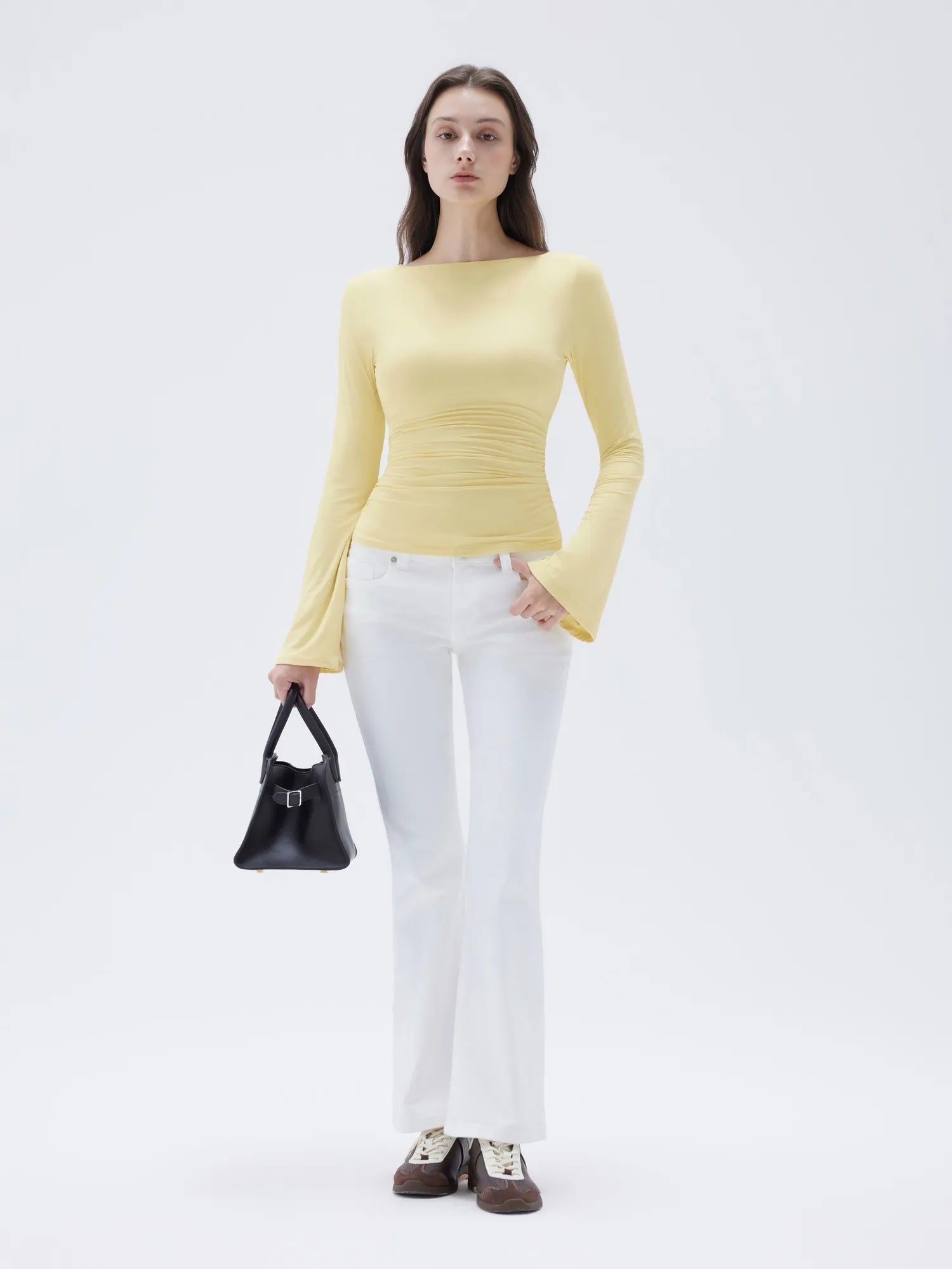 SUUKSESS Women Crew Neck Bell Sleeve Tops Double Lined Going Out Fitted Basic T Shirts-SUUKSESS-SUUKSESS