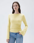 SUUKSESS Women Crew Neck Bell Sleeve Tops Double Lined Going Out Fitted Basic T Shirts-SUUKSESS-SUUKSESS