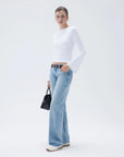 SUUKSESS Women Crew Neck Bell Sleeve Tops Double Lined Going Out Fitted Basic T Shirts-SUUKSESS-SUUKSESS