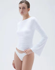 SUUKSESS Women Crew Neck Bell Sleeve Tops Double Lined Going Out Fitted Basic T Shirts-SUUKSESS-SUUKSESS
