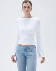 SUUKSESS Women Crew Neck Bell Sleeve Tops Double Lined Going Out Fitted Basic T Shirts-SUUKSESS-SUUKSESS