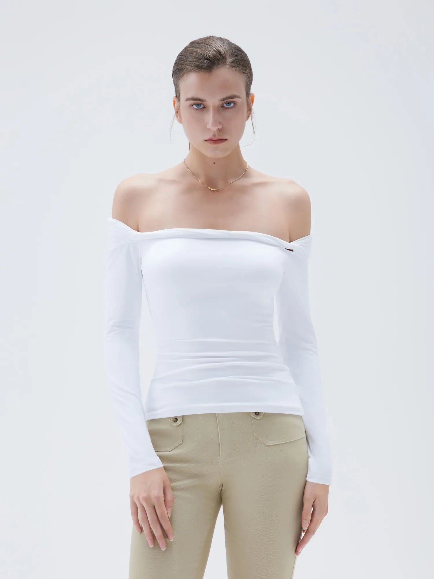 SUUKSESS Women Off The Shoulder Tops with Built in Bra Double Lined Going Out Fitted Basic Fall Shirts-SUUKSESS-SUUKSESS