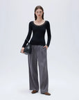 SUUKSESS Cloud Cashmere Women Lace Scoop Neck Tops Basic Long Sleeve Knit Shirts-SUUKSESS-SUUKSESS