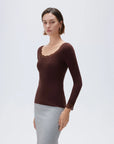 SUUKSESS Cloud Cashmere Women Lace Scoop Neck Tops Basic Long Sleeve Knit Shirts-SUUKSESS-SUUKSESS