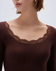 SUUKSESS Cloud Cashmere Women Lace Scoop Neck Tops Basic Long Sleeve Knit Shirts-SUUKSESS-SUUKSESS