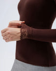 SUUKSESS Cloud Cashmere Women Lace Scoop Neck Tops Basic Long Sleeve Knit Shirts-SUUKSESS-SUUKSESS
