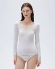 SUUKSESS Cloud Cashmere Women Lace Scoop Neck Tops Basic Long Sleeve Knit Shirts-SUUKSESS-SUUKSESS