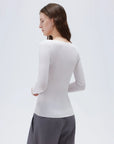 SUUKSESS Cloud Cashmere Women Lace Scoop Neck Tops Basic Long Sleeve Knit Shirts-SUUKSESS-SUUKSESS