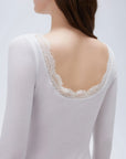 SUUKSESS Cloud Cashmere Women Lace Scoop Neck Tops Basic Long Sleeve Knit Shirts-SUUKSESS-SUUKSESS