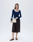 SUUKSESS Cloud Cashmere Women Lace Scoop Neck Tops Basic Long Sleeve Knit Shirts-SUUKSESS-SUUKSESS