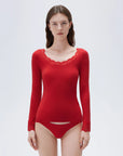 SUUKSESS Cloud Cashmere Women Lace Scoop Neck Tops Basic Long Sleeve Knit Shirts-SUUKSESS-SUUKSESS