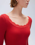 SUUKSESS Cloud Cashmere Women Lace Scoop Neck Tops Basic Long Sleeve Knit Shirts-SUUKSESS-SUUKSESS