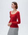 SUUKSESS Cloud Cashmere Women Lace Scoop Neck Tops Basic Long Sleeve Knit Shirts-SUUKSESS-SUUKSESS