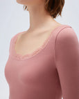SUUKSESS Cloud Cashmere Women Lace Scoop Neck Tops Basic Long Sleeve Knit Shirts-SUUKSESS-SUUKSESS
