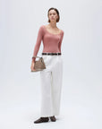 SUUKSESS Cloud Cashmere Women Lace Scoop Neck Tops Basic Long Sleeve Knit Shirts-SUUKSESS-SUUKSESS