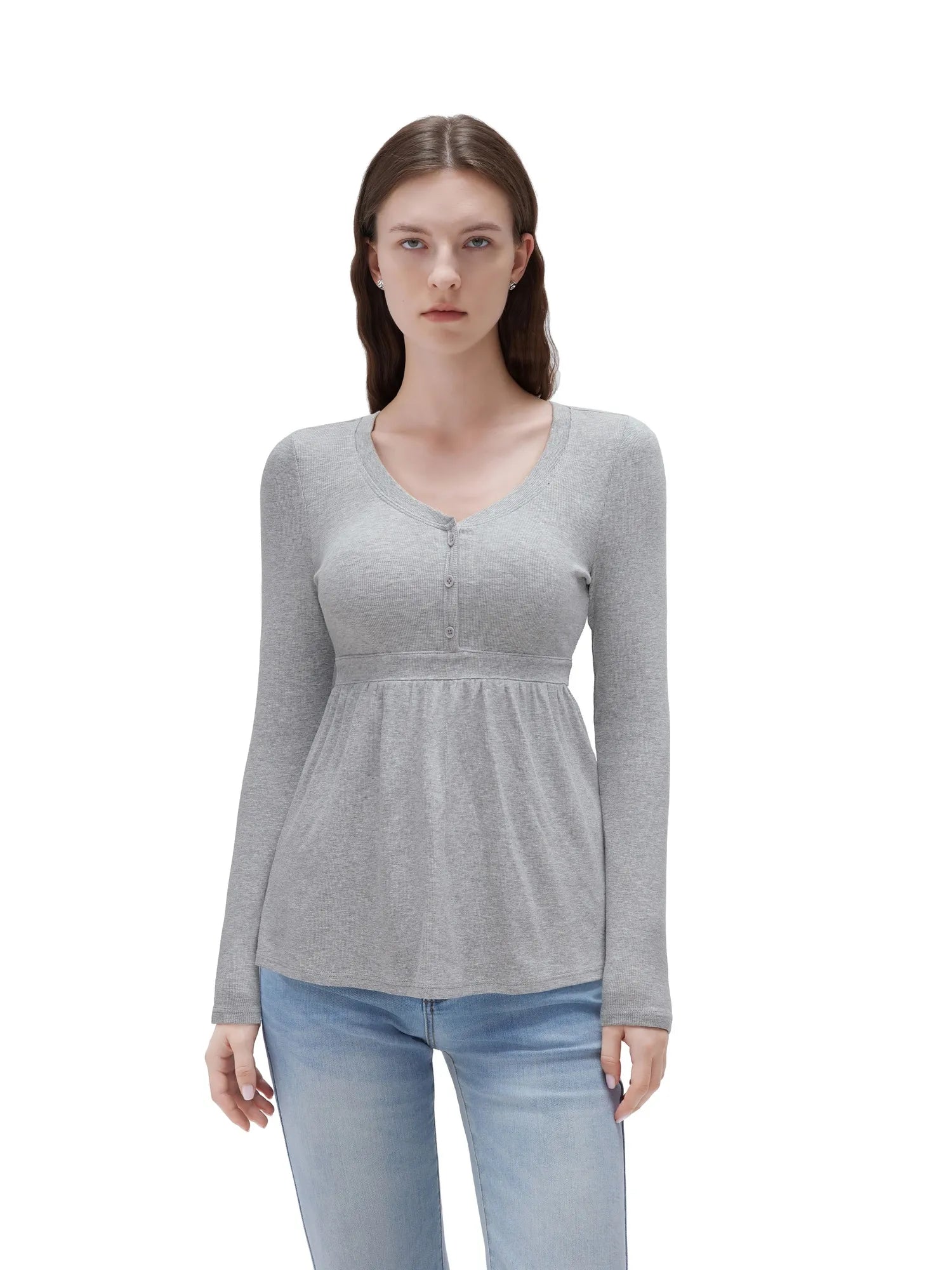 SUUKSESS Women Peplum Babydoll Tops Ribbed Long Sleeve Tunic Going Out Blouses-SUUKSESS-SUUKSESS