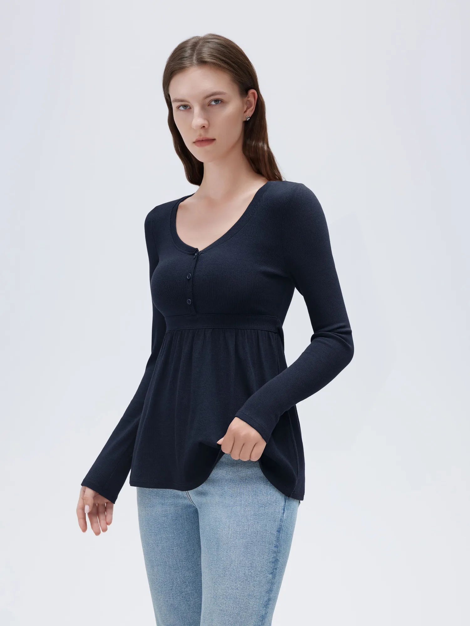 SUUKSESS Women Peplum Babydoll Tops Ribbed Long Sleeve Tunic Going Out Blouses-SUUKSESS-SUUKSESS