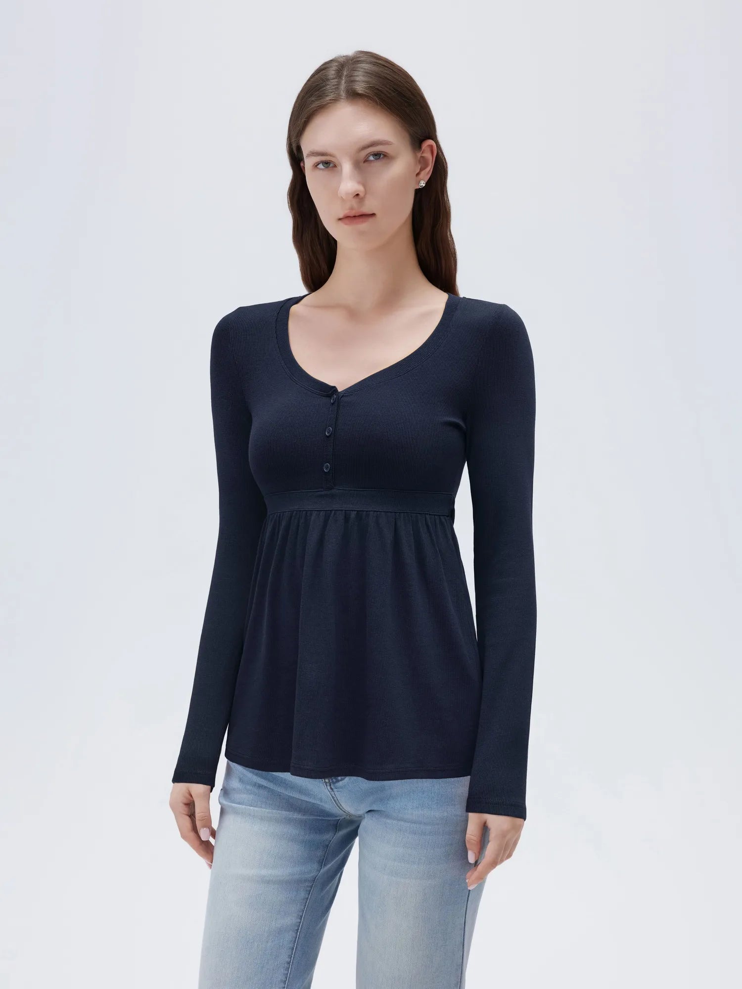 SUUKSESS Women Peplum Babydoll Tops Ribbed Long Sleeve Tunic Going Out Blouses-SUUKSESS-SUUKSESS