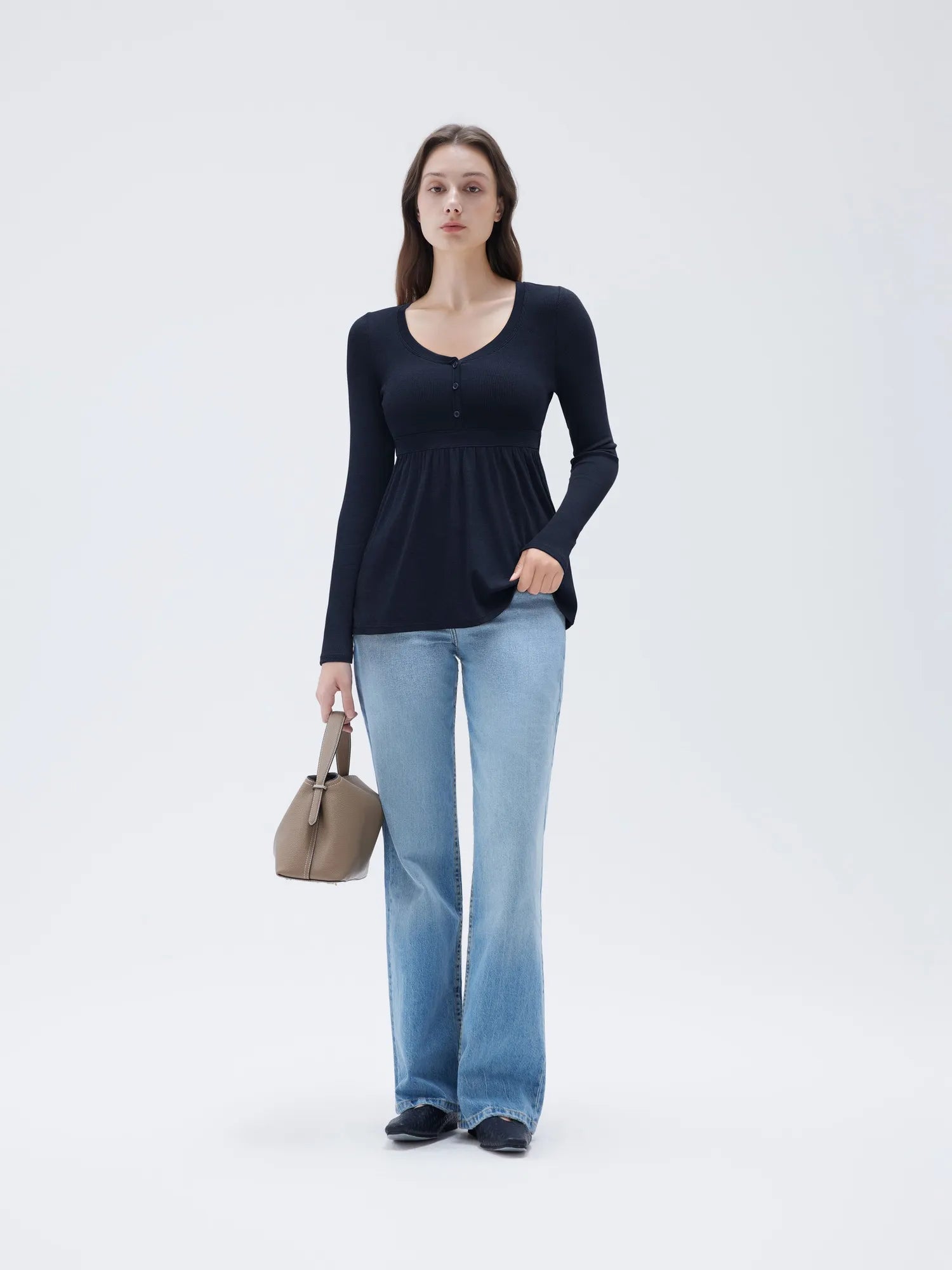 SUUKSESS Women Peplum Babydoll Tops Ribbed Long Sleeve Tunic Going Out Blouses-SUUKSESS-SUUKSESS