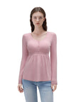 SUUKSESS Women Peplum Babydoll Tops Ribbed Long Sleeve Tunic Going Out Blouses-SUUKSESS-SUUKSESS