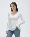 SUUKSESS Women Peplum Babydoll Tops Ribbed Long Sleeve Tunic Going Out Blouses-SUUKSESS-SUUKSESS