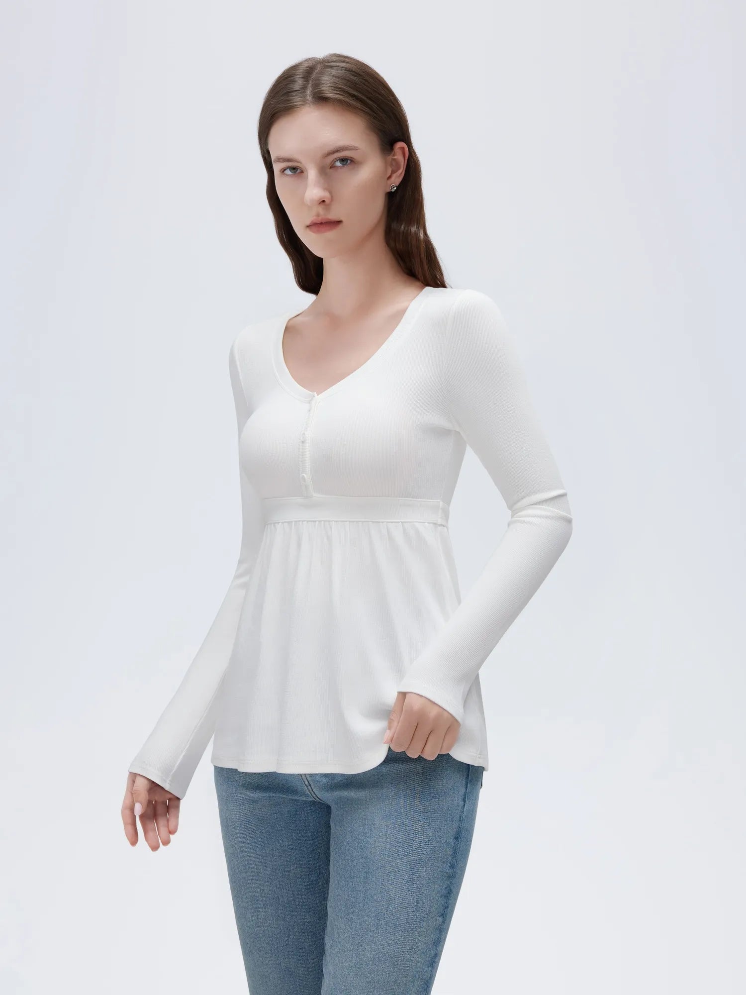 SUUKSESS Women Peplum Babydoll Tops Ribbed Long Sleeve Tunic Going Out Blouses-SUUKSESS-SUUKSESS