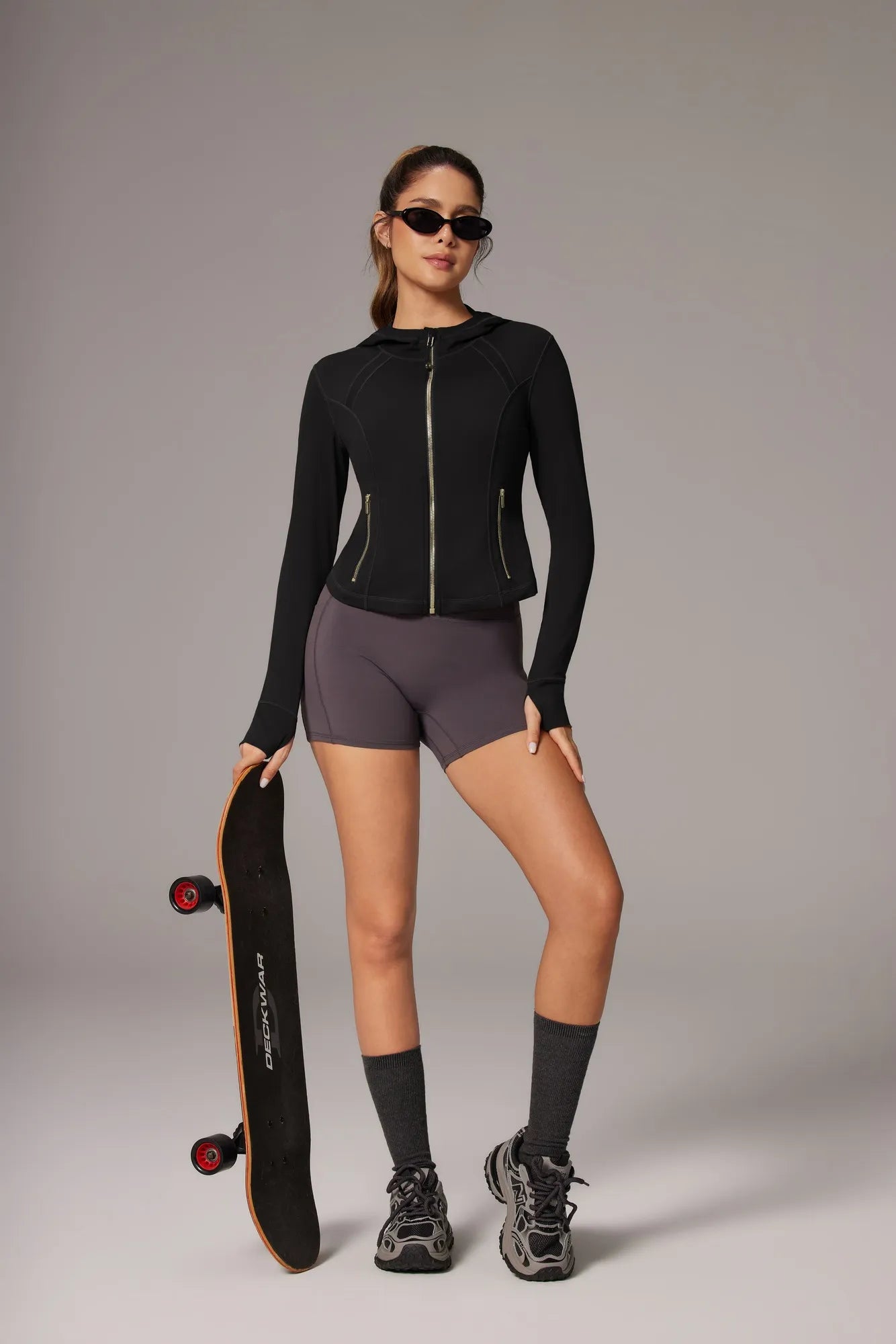 Golden Zip Up Athletic Tops Workout Jackets-SUUKSESS-Black-XS-SUUKSESS