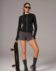 Golden Zip Up Athletic Tops Workout Jackets-SUUKSESS-Black-XS-SUUKSESS