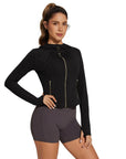 Golden Zip Up Athletic Tops Workout Jackets-SUUKSESS-SUUKSESS