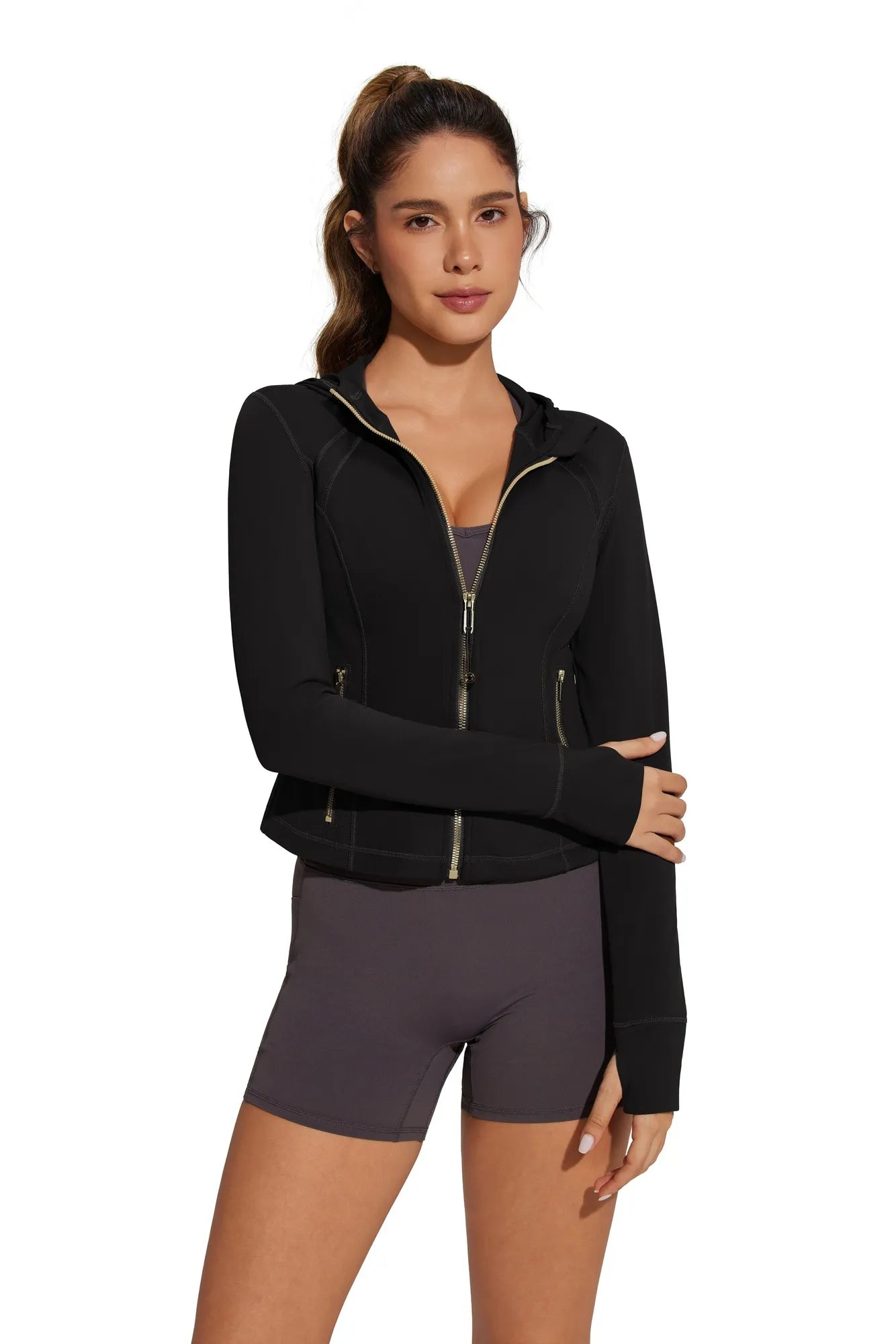 Golden Zip Up Athletic Tops Workout Jackets-SUUKSESS-SUUKSESS