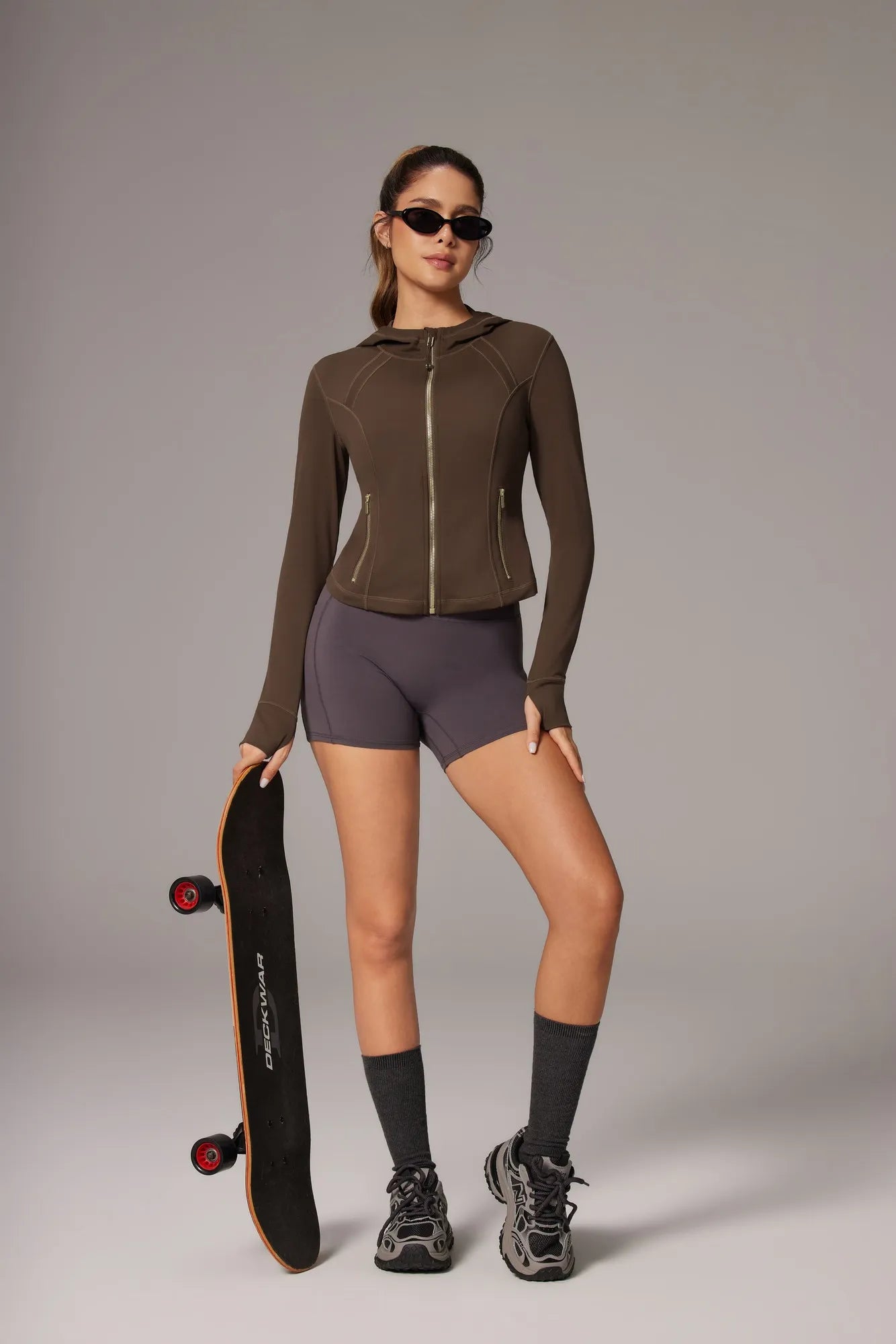 Golden Zip Up Athletic Tops Workout Jackets-SUUKSESS-Brown-XS-SUUKSESS