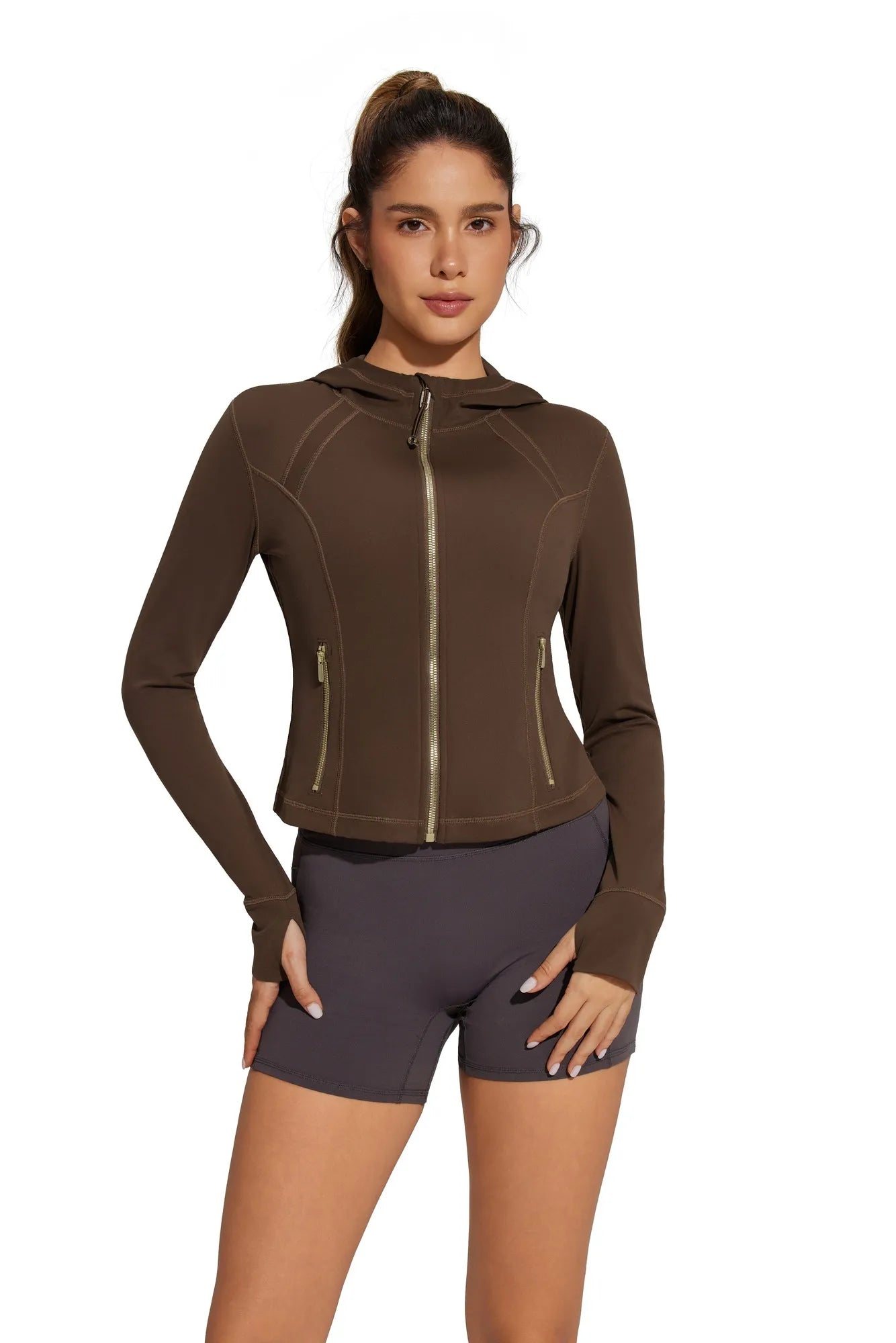 Golden Zip Up Athletic Tops Workout Jackets-SUUKSESS-SUUKSESS