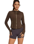 Golden Zip Up Athletic Tops Workout Jackets-SUUKSESS-SUUKSESS