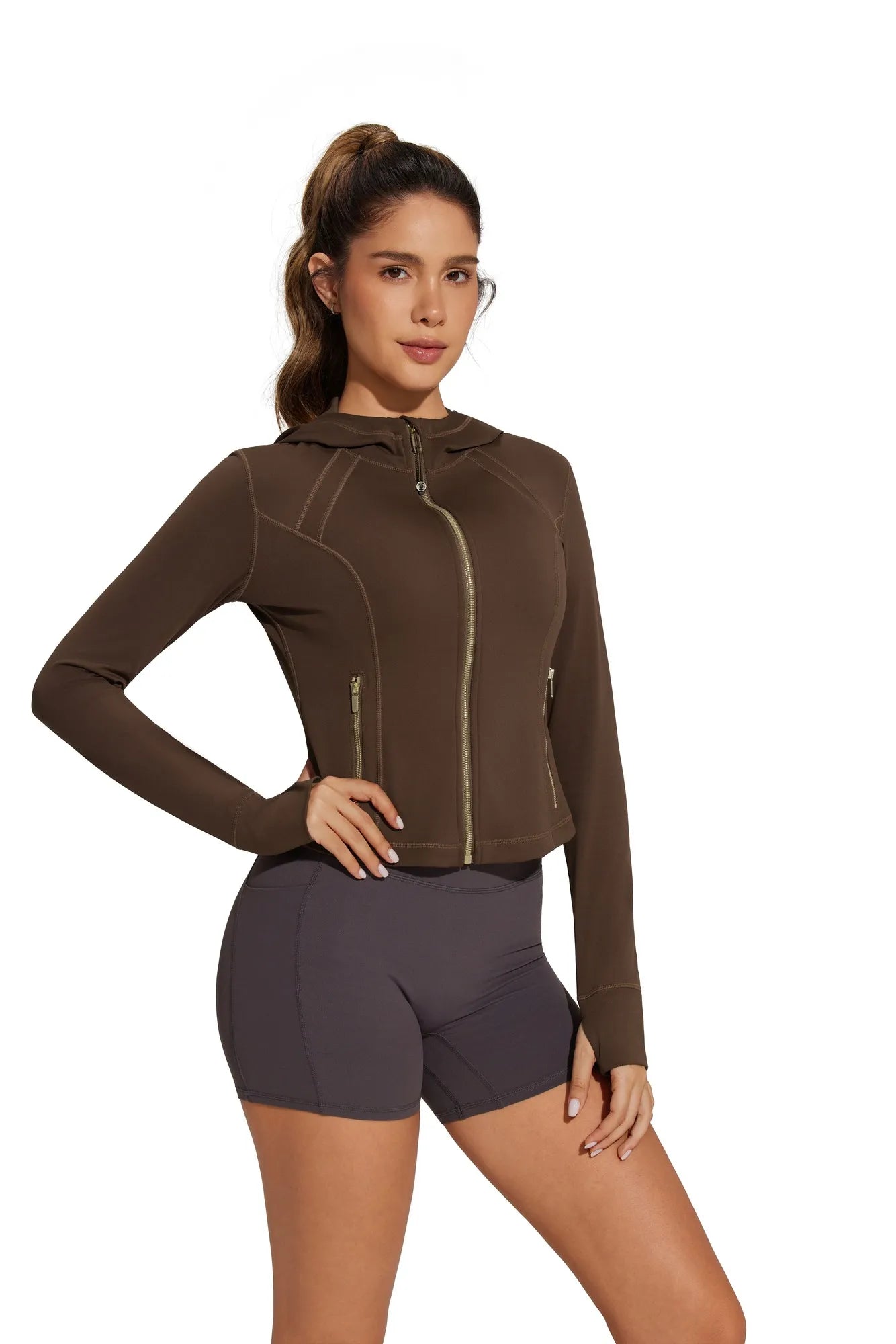 Golden Zip Up Athletic Tops Workout Jackets-SUUKSESS-SUUKSESS