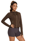 Golden Zip Up Athletic Tops Workout Jackets-SUUKSESS-SUUKSESS
