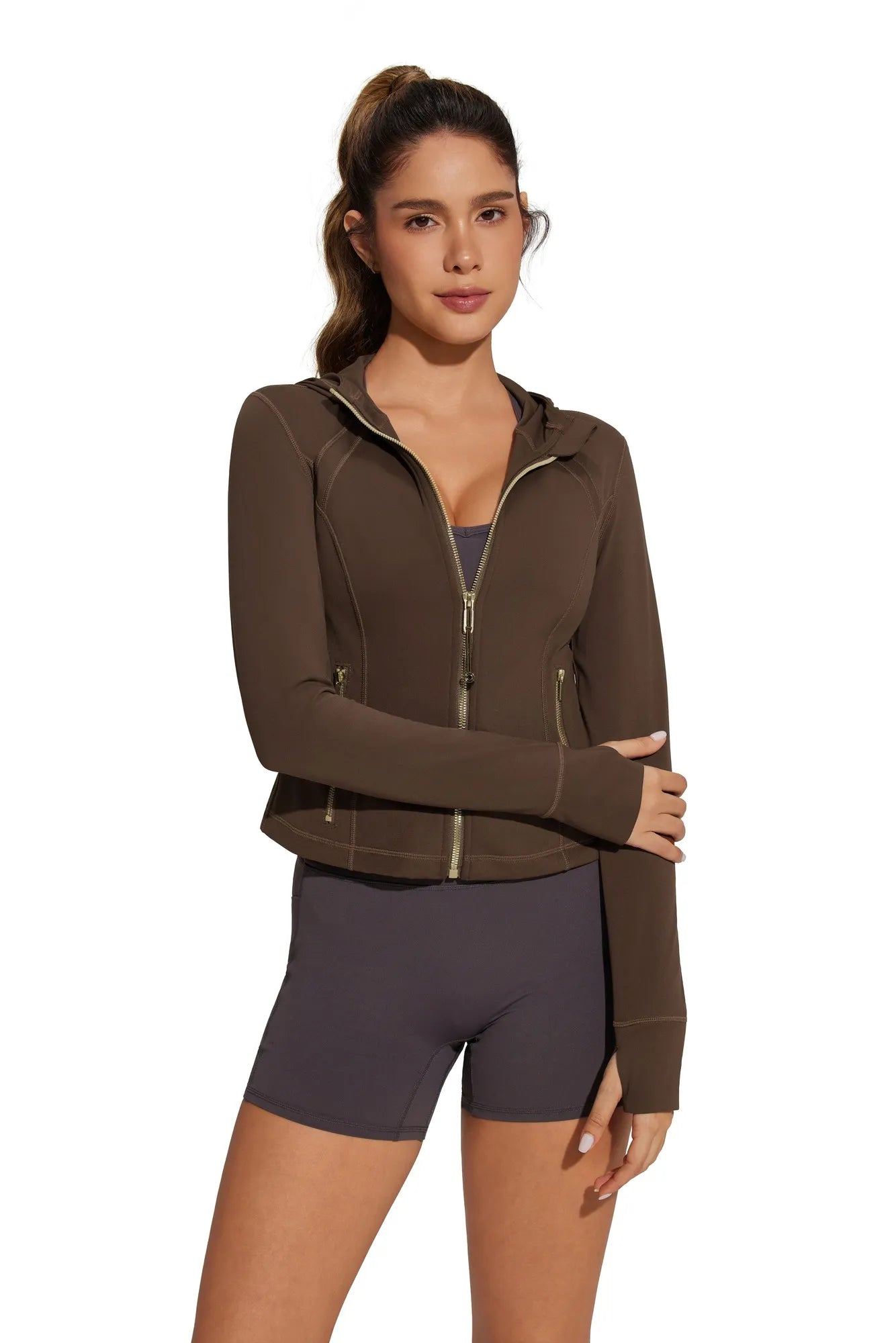 Golden Zip Up Athletic Tops Workout Jackets-SUUKSESS-SUUKSESS