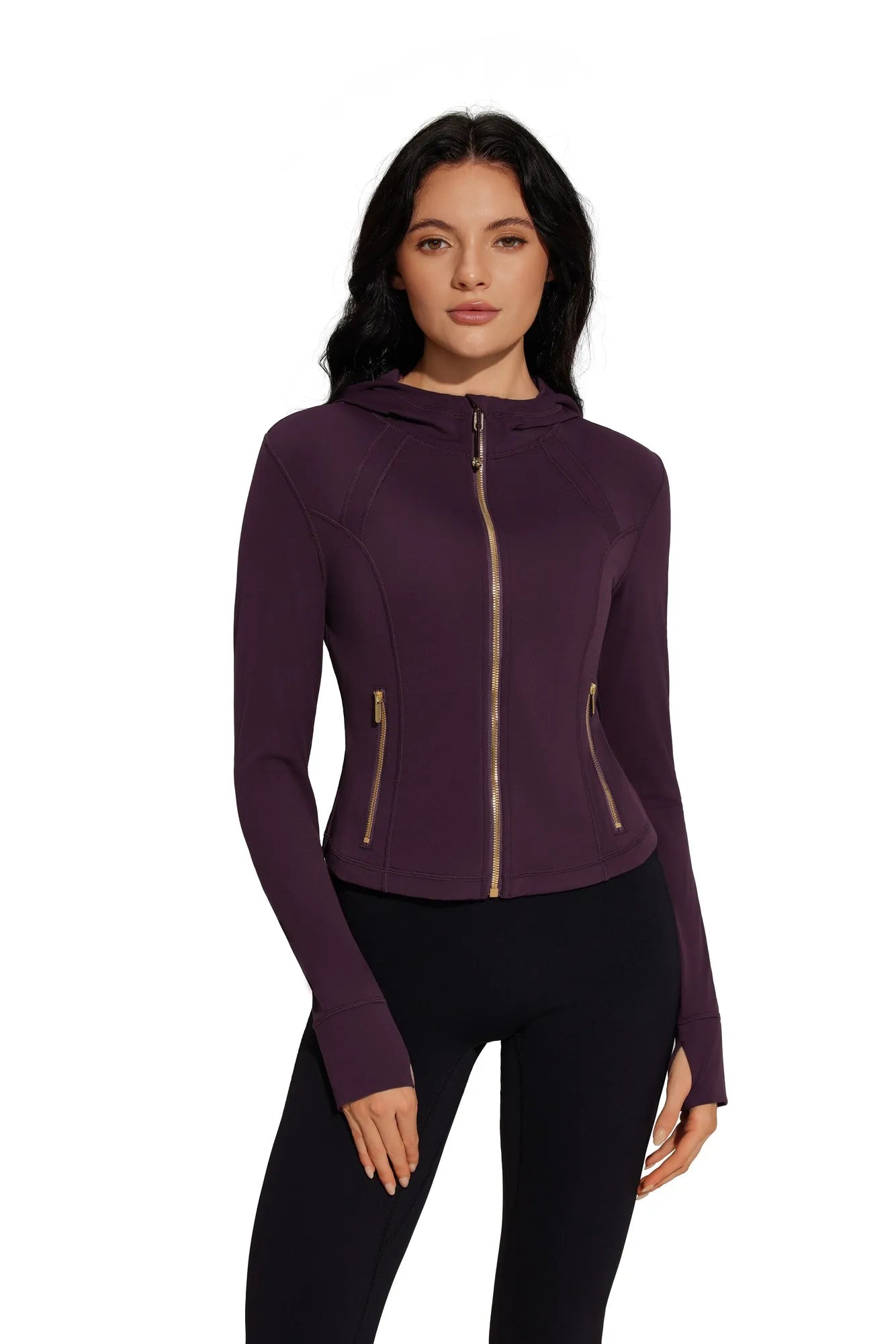 Golden Zip Up Athletic Tops Workout Jackets-SUUKSESS-SUUKSESS
