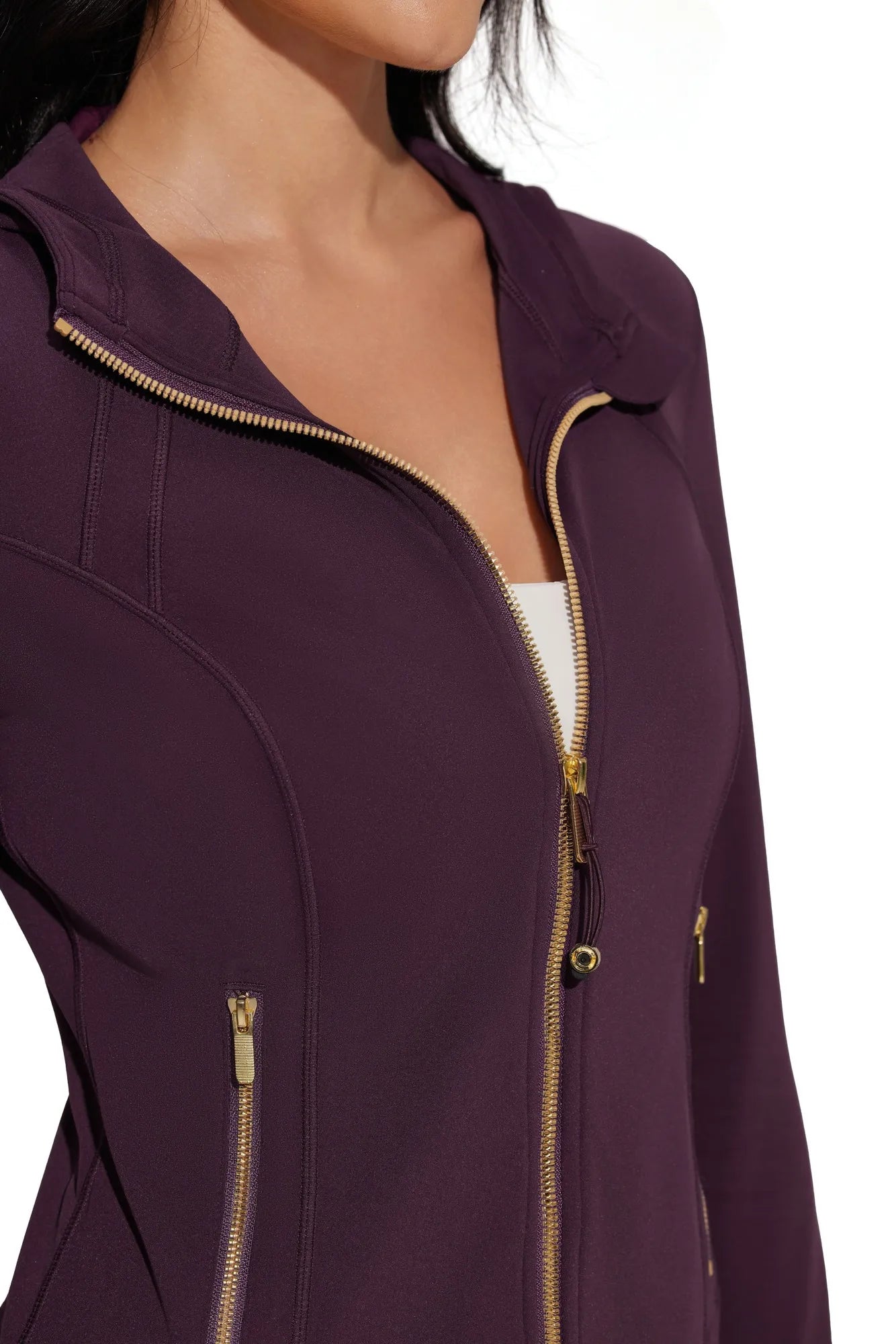 Golden Zip Up Athletic Tops Workout Jackets-SUUKSESS-SUUKSESS