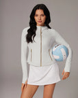 Golden Zip Up Athletic Tops Workout Jackets-SUUKSESS-SUUKSESS