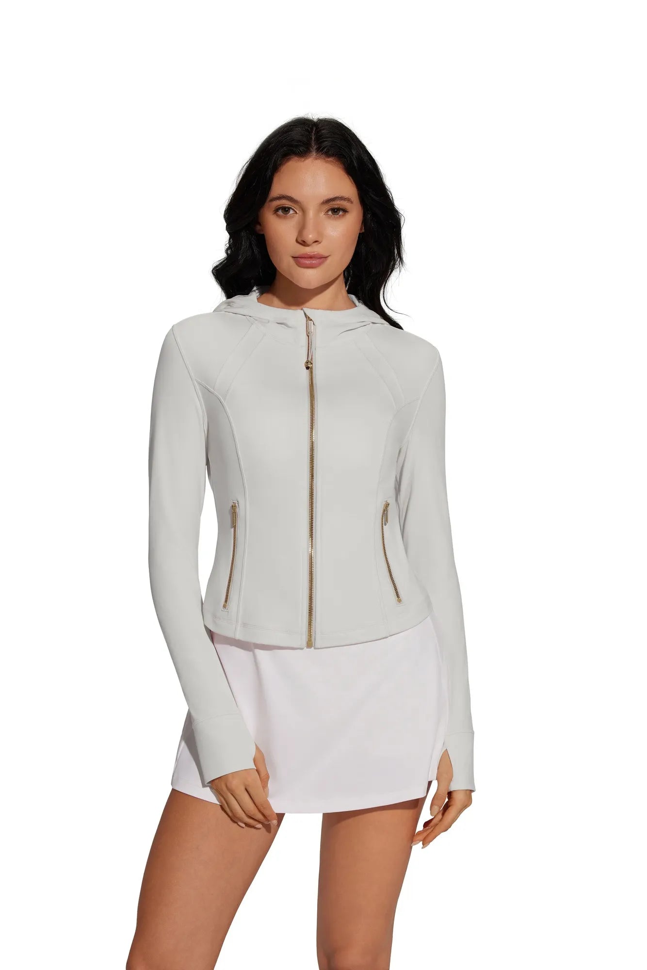 Golden Zip Up Athletic Tops Workout Jackets-SUUKSESS-SUUKSESS