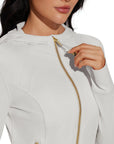 Golden Zip Up Athletic Tops Workout Jackets-SUUKSESS-SUUKSESS