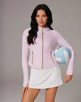 Golden Zip Up Athletic Tops Workout Jackets-SUUKSESS-Pink-XS-SUUKSESS