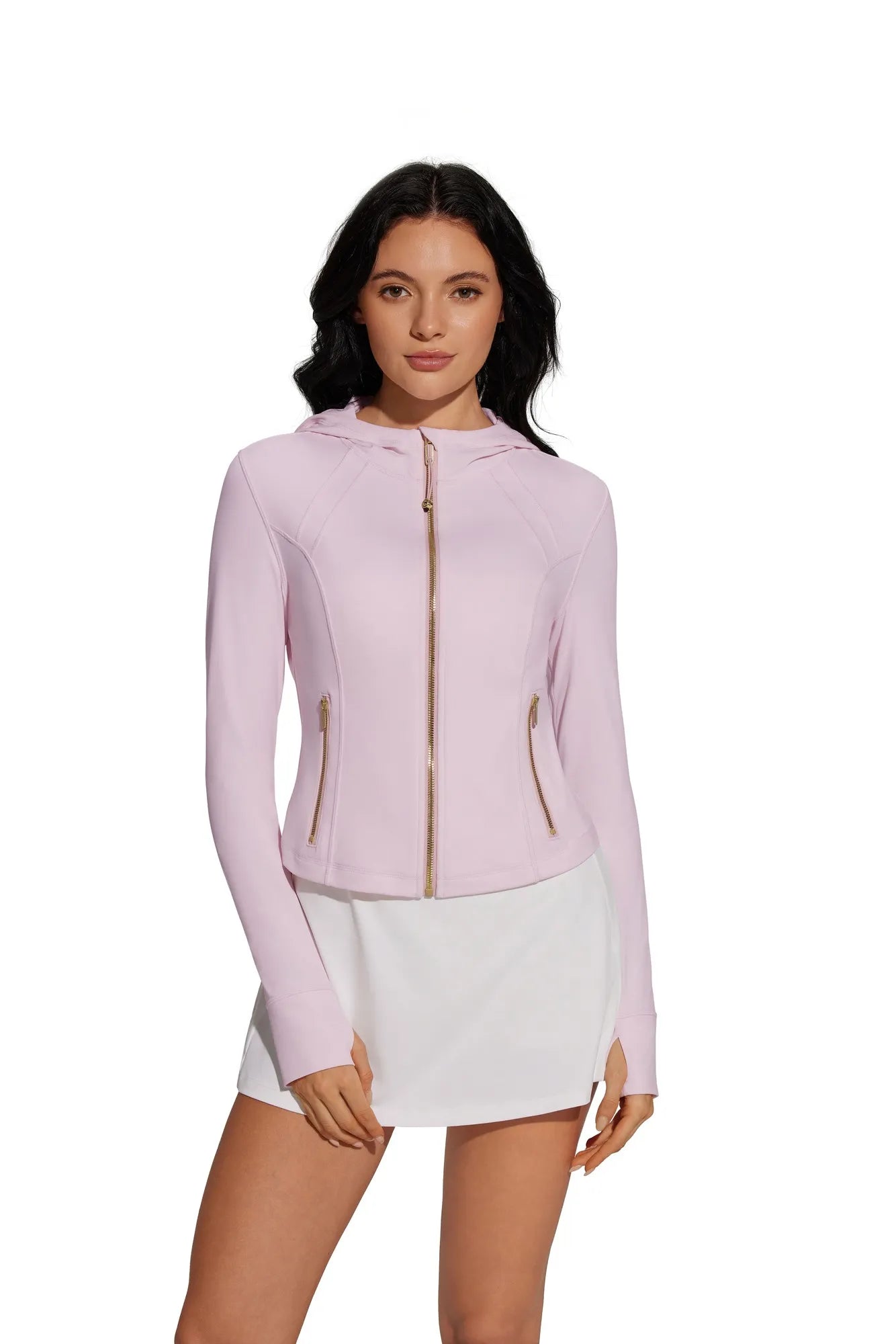 Golden Zip Up Athletic Tops Workout Jackets-SUUKSESS-SUUKSESS