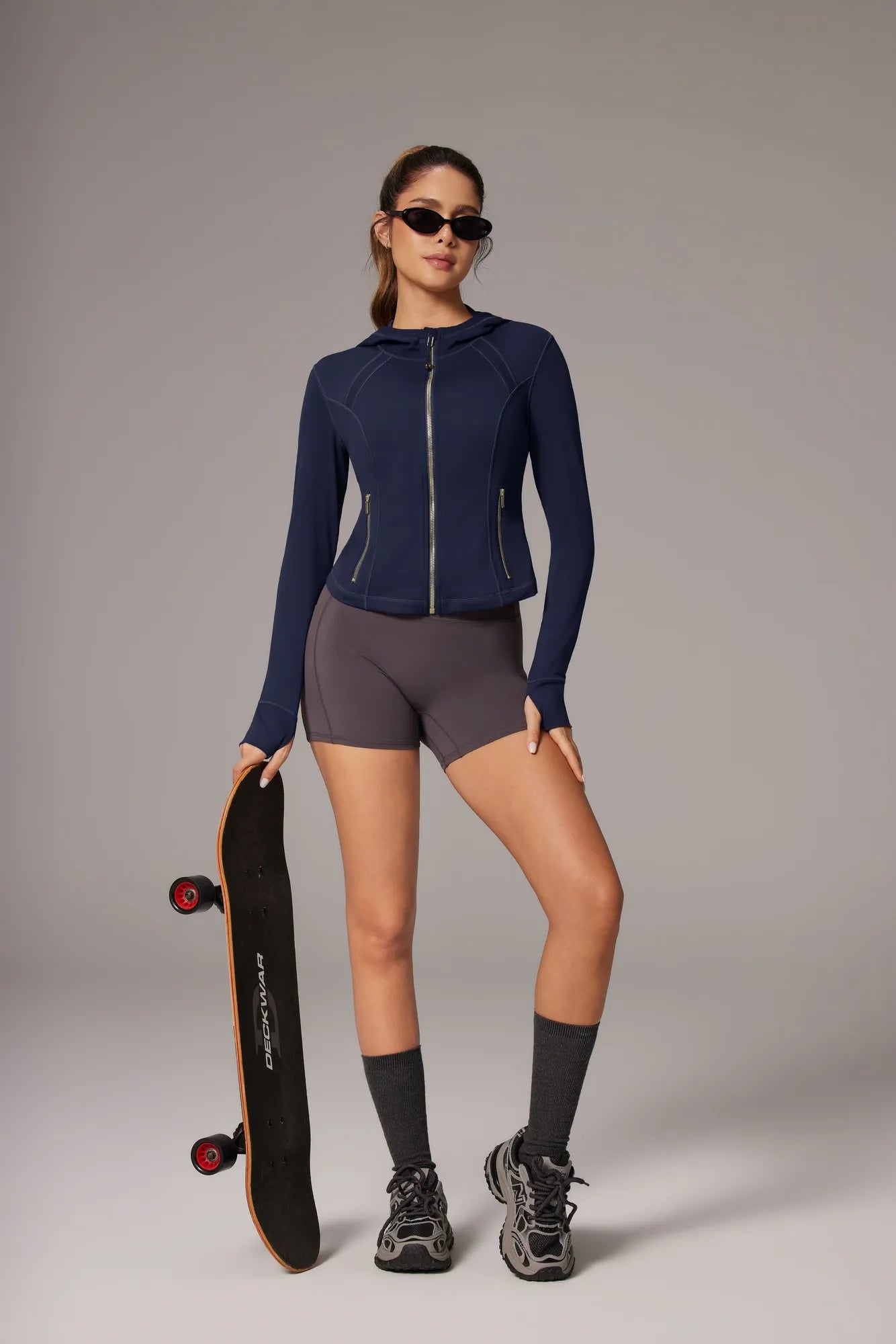 Golden Zip Up Athletic Tops Workout Jackets-SUUKSESS-Navy-XS-SUUKSESS
