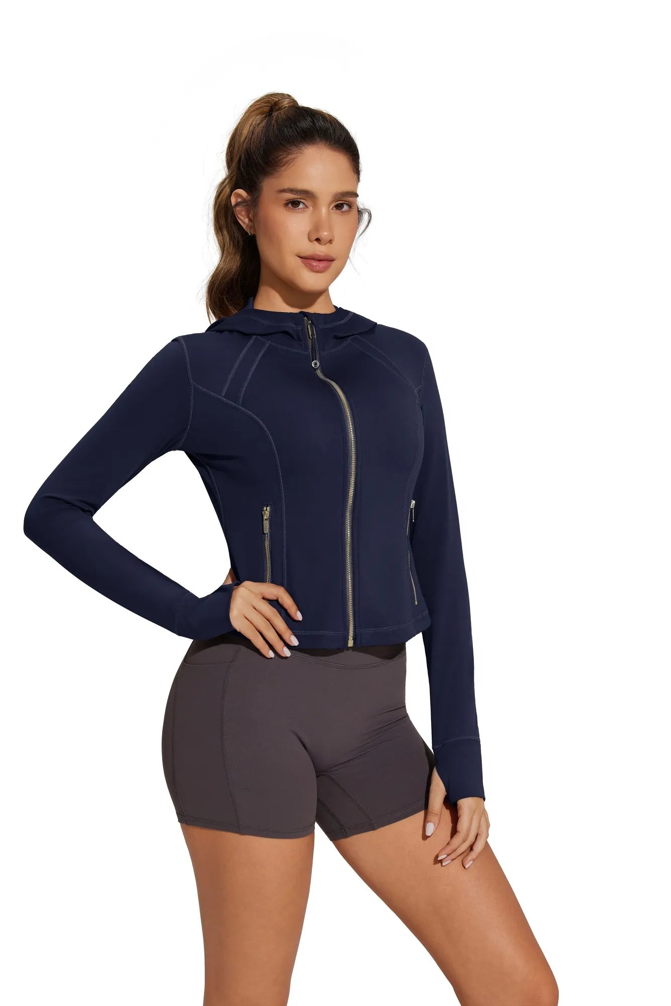 Golden Zip Up Athletic Tops Workout Jackets-SUUKSESS-SUUKSESS