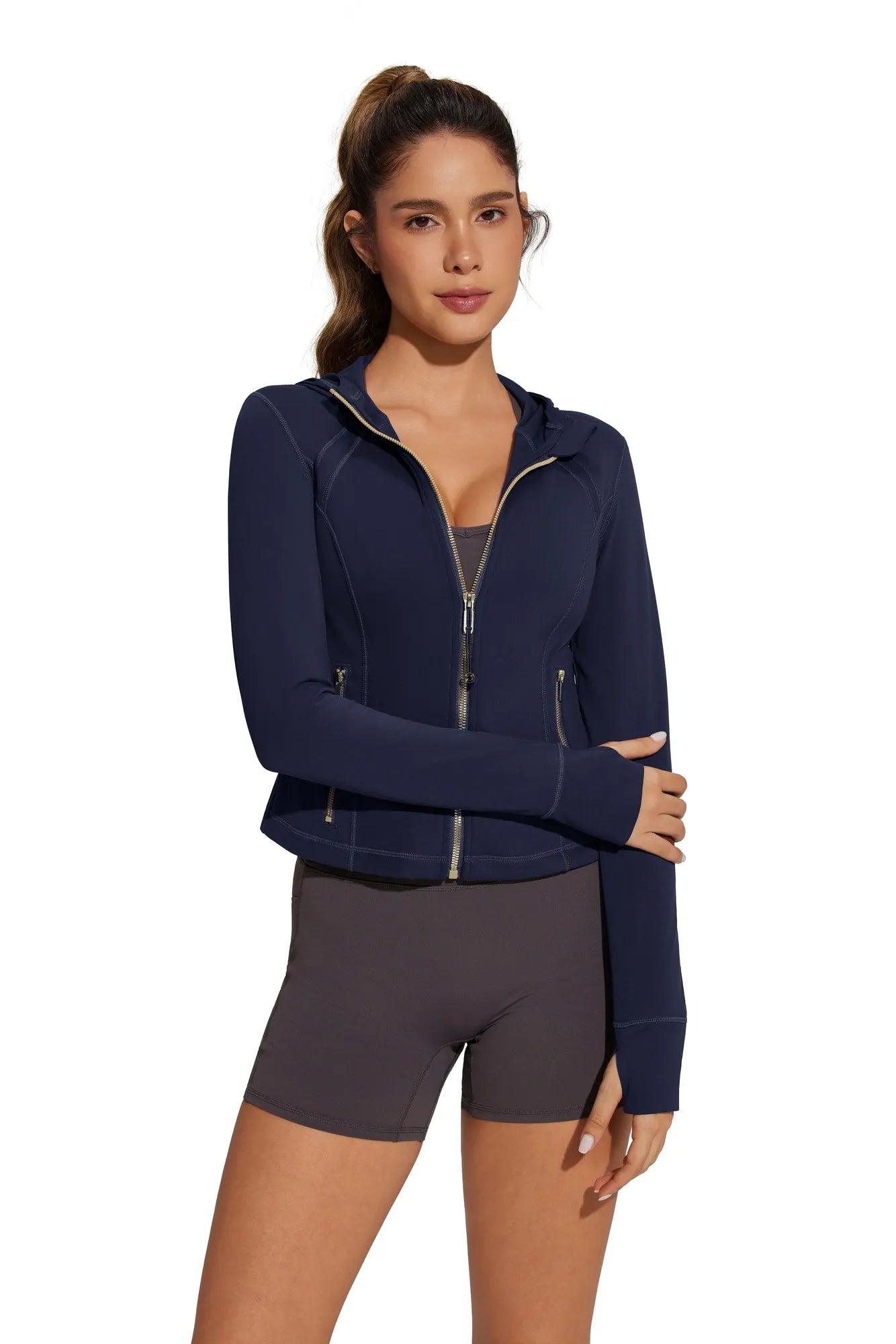Golden Zip Up Athletic Tops Workout Jackets-SUUKSESS-SUUKSESS