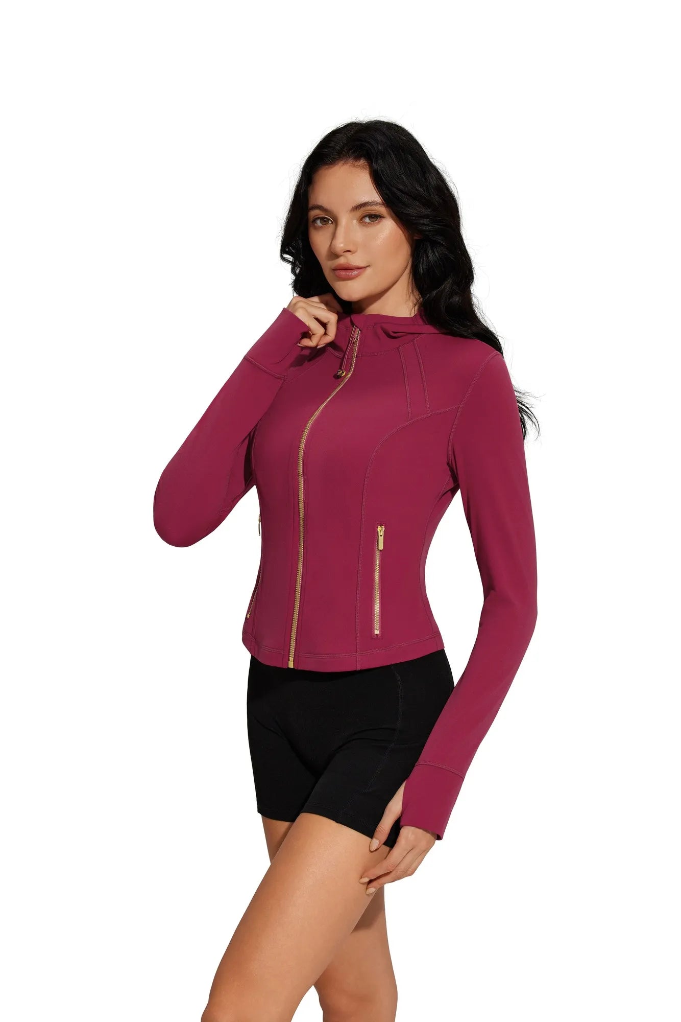 Golden Zip Up Athletic Tops Workout Jackets-SUUKSESS-SUUKSESS