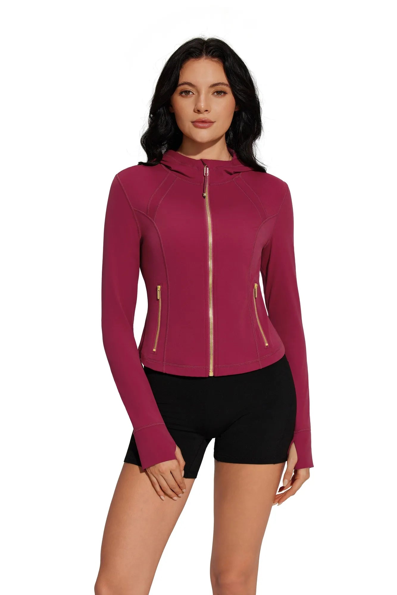 Golden Zip Up Athletic Tops Workout Jackets-SUUKSESS-SUUKSESS