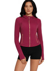 Golden Zip Up Athletic Tops Workout Jackets-SUUKSESS-SUUKSESS