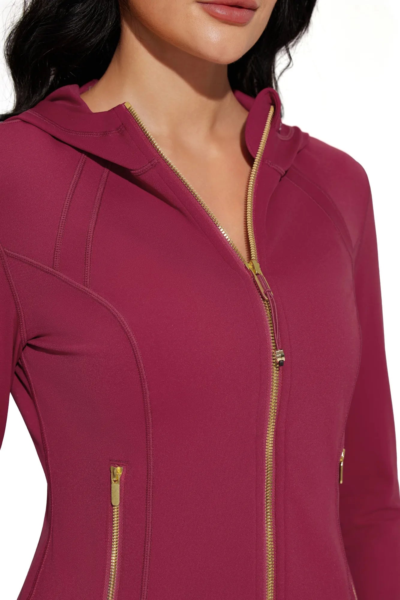 Golden Zip Up Athletic Tops Workout Jackets-SUUKSESS-SUUKSESS